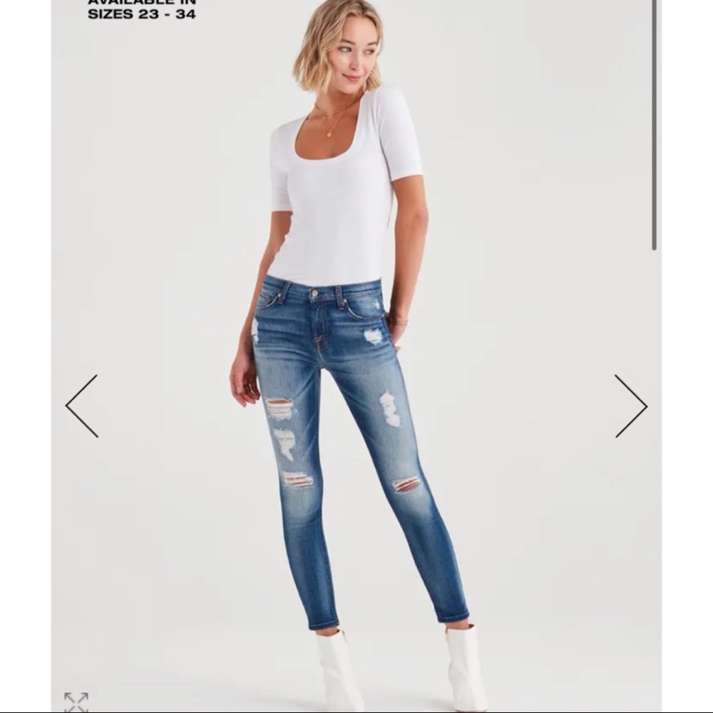 7 For All Mankind Ankle Skinny Ripped Jeans; 26